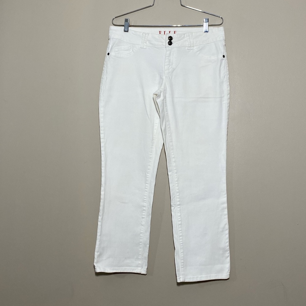 ELLE White Straight Leg Ankle Jeans Stretch Mid Rise Size 8 Classic Minimalist